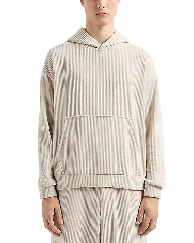 Emporio Armani Ribbed Jersey Velvet Hooded Sweatshirt