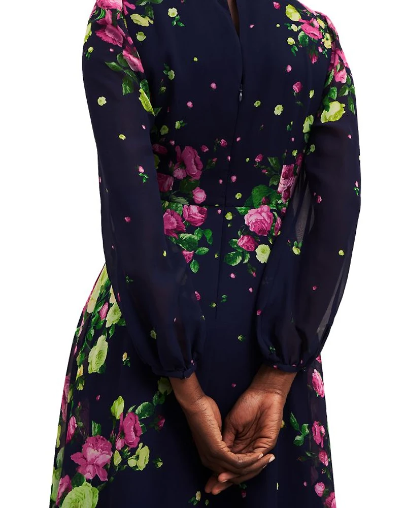 Eva Floral Print Silk Midi Dress
