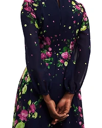 Eva Floral Print Silk Midi Dress