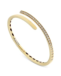 18K Yellow Gold Like Diamond Pavé Bypass Slim Bangle Bracelet - Exclusive, Italy Campaign