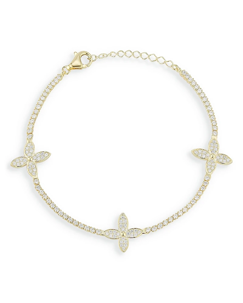Aqua Cubic Zirconia Clover Tennis Style Bracelet- Exclusive