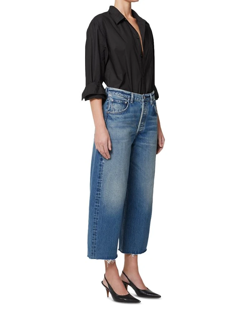 Ayla Raw Hem High Rise Cropped Wide Leg Jeans Doheny