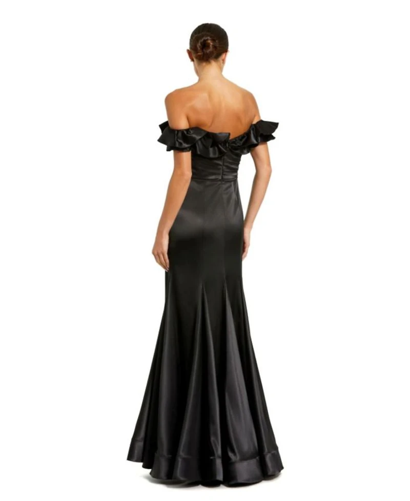 Satin Ruffle Detail Off The Shoulder Mermaid Gown