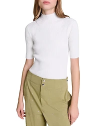 Maje Maude Rib Knit Short Sleeve Sweater