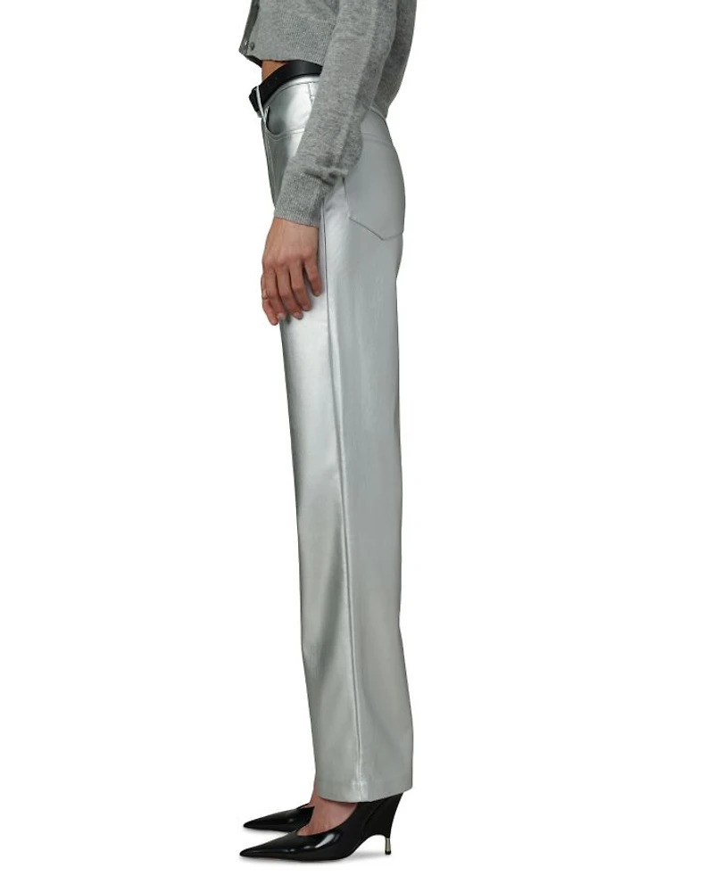 The Margot Faux Leather Straight Jeans Plated Silver