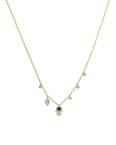Meira T 14K White & Yellow Gold Blue Sapphire & Diamond Dangle Hamsa Hand Pendant Necklace, 18-20