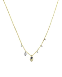 Meira T 14K White & Yellow Gold Blue Sapphire & Diamond Dangle Hamsa Hand Pendant Necklace, 18-20