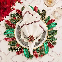 Holly and Sprig Placemat in Green, Red & Gold Tones
