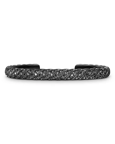 Men's Sculpted Cable Cuff Bracelet in Black Titanium with Black Diamonds