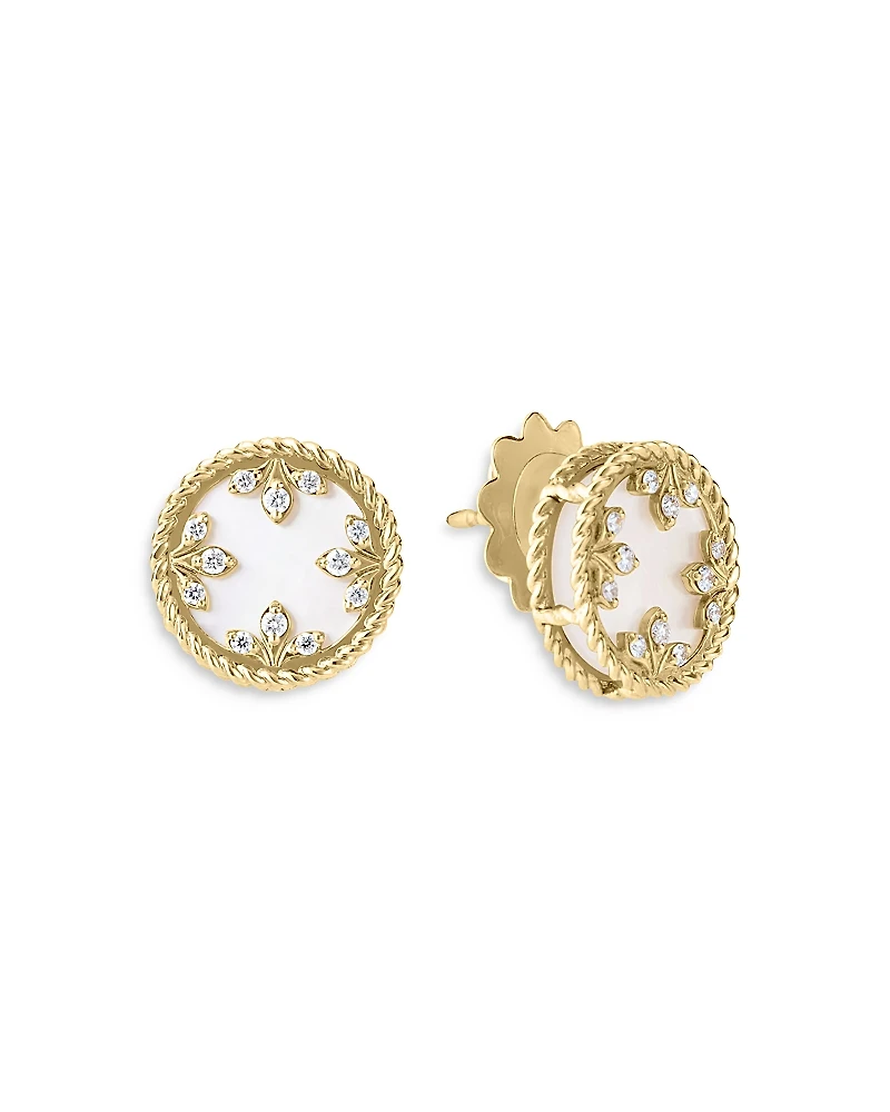 Roberto Coin 18K Yellow Gold Venetian Princess Medallion Mother of Pearl & Diamond Stud Earrings