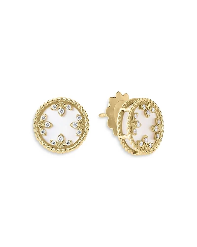 Roberto Coin 18K Yellow Gold Venetian Princess Medallion Mother of Pearl & Diamond Stud Earrings
