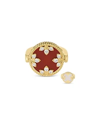 Roberto Coin 18K Yellow Gold Venetian Princess Medallion Red Agate, Mother of Pearl & Diamond Reversible Ring