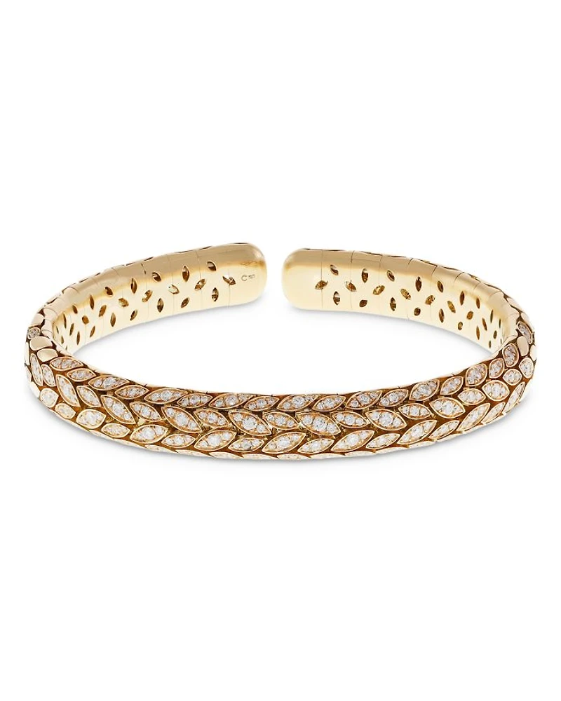 18K Yellow Gold Pavé Diamond Leaf Bangle Bracelet - Exclusive, Italy Campaign