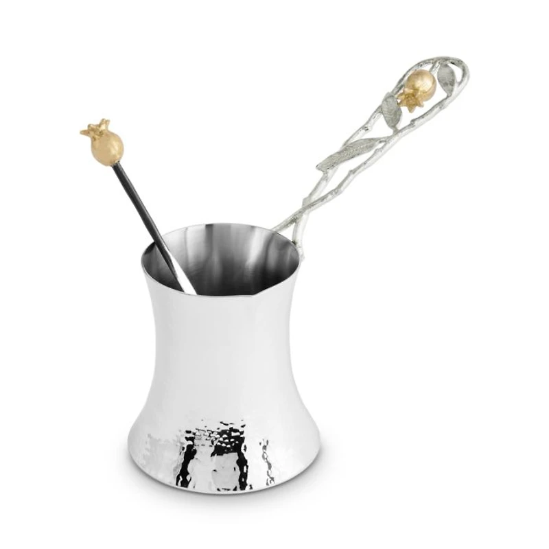Pomegranate Silver and Gold Tone Coffee Pot with Spoon