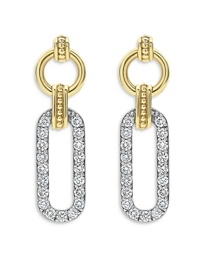 18K Yellow Gold & Sterling Silver Signature Caviar Diamond Link Drop Earrings