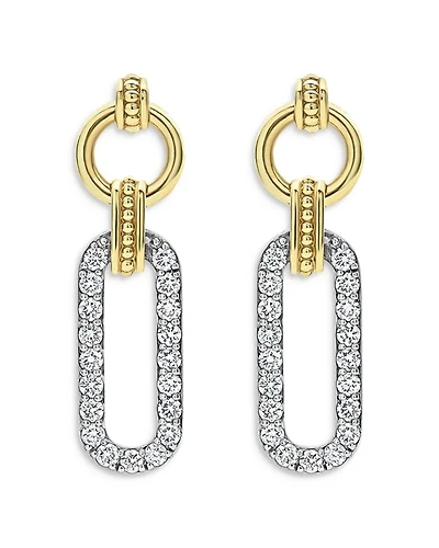 18K Yellow Gold & Sterling Silver Signature Caviar Diamond Link Drop Earrings