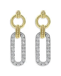 18K Yellow Gold & Sterling Silver Signature Caviar Diamond Link Drop Earrings