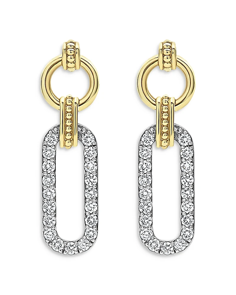 Lagos 18K Yellow Gold & Sterling Silver Signature Caviar Diamond Link Drop Earrings