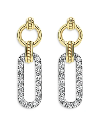 Lagos 18K Yellow Gold & Sterling Silver Signature Caviar Diamond Link Drop Earrings