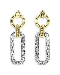 Lagos 18K Yellow Gold & Sterling Silver Signature Caviar Diamond Link Drop Earrings