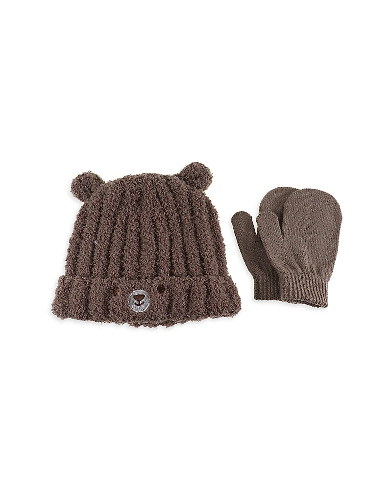 Capelli Boys' Bear Rib Knit Cuff Hat & Mitten Set - Baby