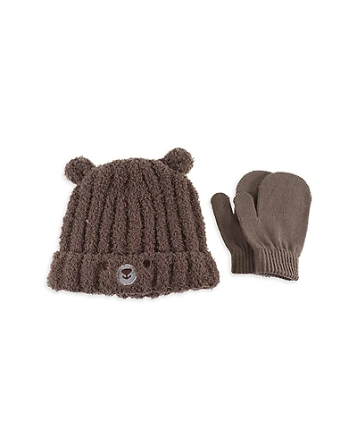 Capelli Boys' Bear Rib Knit Cuff Hat & Mitten Set - Baby