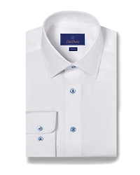 David Donahue Cotton Dobby Herringbone Trim Fit Dress Shirt