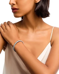 18K White Gold Stretch Blue Topaz & Diamond Bracelet