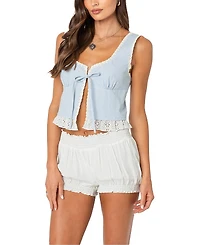 Edikted Shiloh Tie Front Eyelet Trim Top