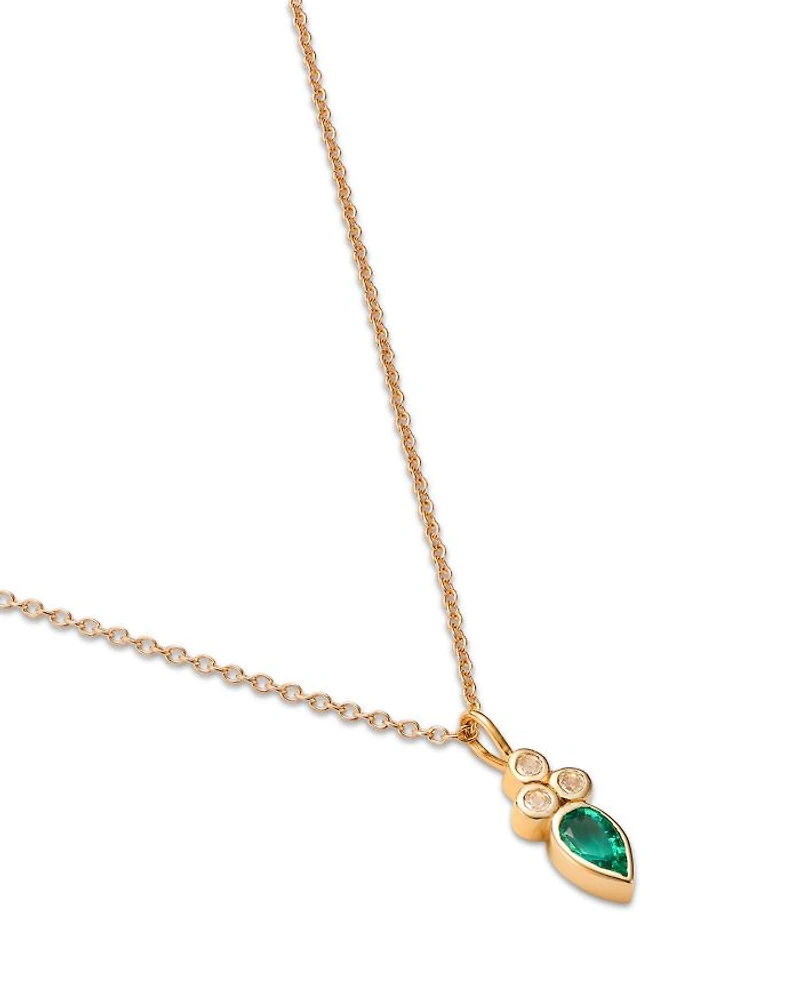 14K Yellow Gold Italy Emerald & White Topaz Bezel Pendant Necklace, 16-18" - Exclusive