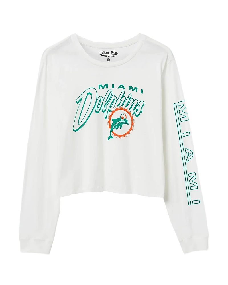 Junk Food Clothing Women's Nfl Miami Dolphins Touchdown Long Sleeve Cropped Tee