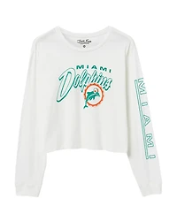 Junk Food Clothing Women's Nfl Miami Dolphins Touchdown Long Sleeve Cropped Tee