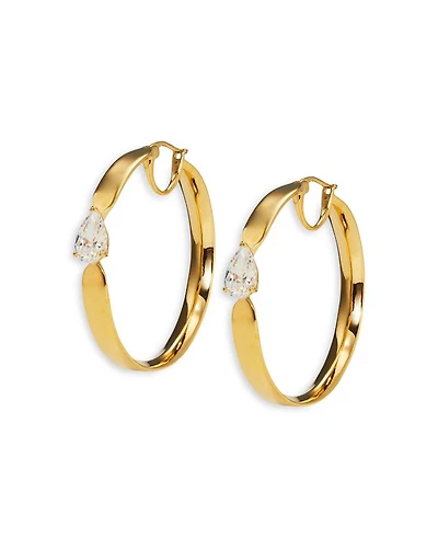 Cubic Zirconia Pear Solitaire Medium Hoop Earrings