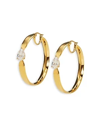 Cubic Zirconia Pear Solitaire Medium Hoop Earrings