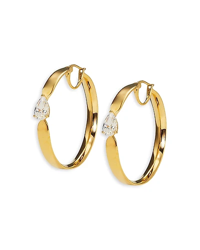 Nadri Cubic Zirconia Pear Solitaire Medium Hoop Earrings