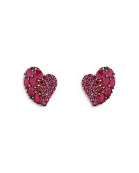 18K Yellow Gold Small Wave Heart Earrings with Rubies