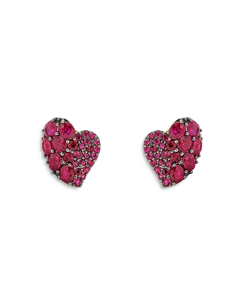 Piranesi 18K Yellow Gold Small Wave Heart Earrings with Rubies