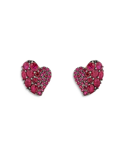 Piranesi 18K Yellow Gold Small Wave Heart Earrings with Rubies