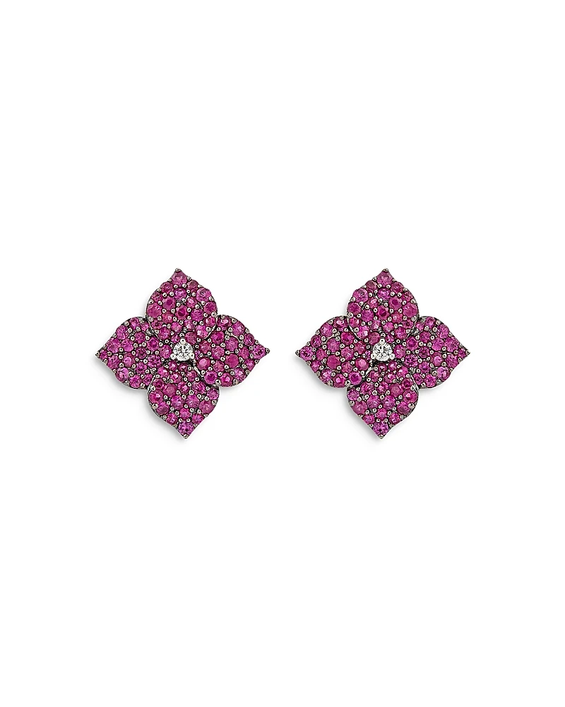 Piranesi 18K Rose Gold Fiore Pink Sapphire & Diamond Pave Flower Large Stud Earrings
