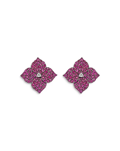Piranesi 18K Rose Gold Fiore Pink Sapphire & Diamond Pave Flower Large Stud Earrings
