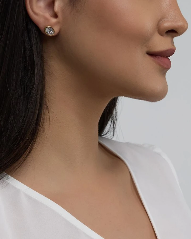 Certified Lab Grown Diamond Oval Bezel Stud Earrings 18K Yellow Gold