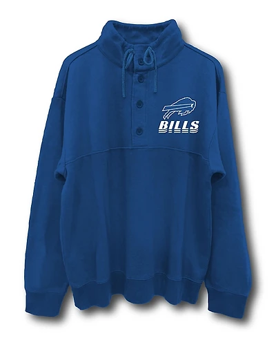 Junk Food Clothing Unisex Nfl Buffalo Bills Mock 1/4 Button Up Sweatshirt