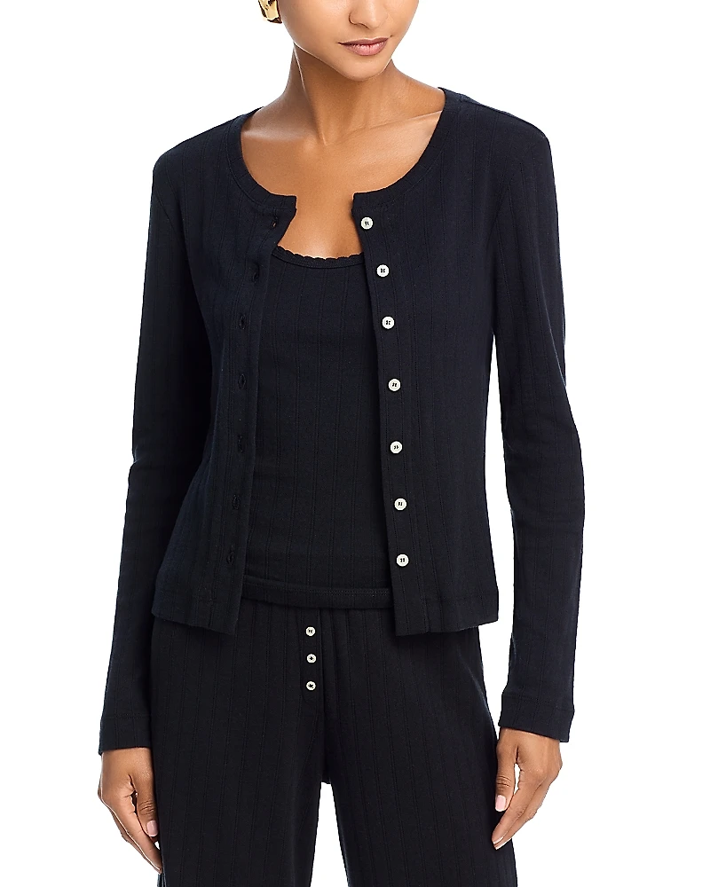 Leset Pointelle Crewneck Cardigan