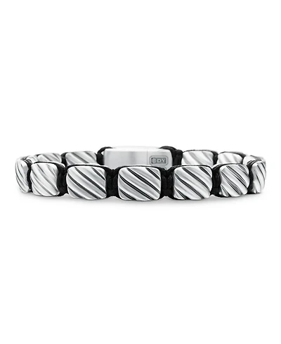 Men's Sculpted Cable Woven Tile Bracelet with Sterling Silver and Black Nylon, 8.5mm