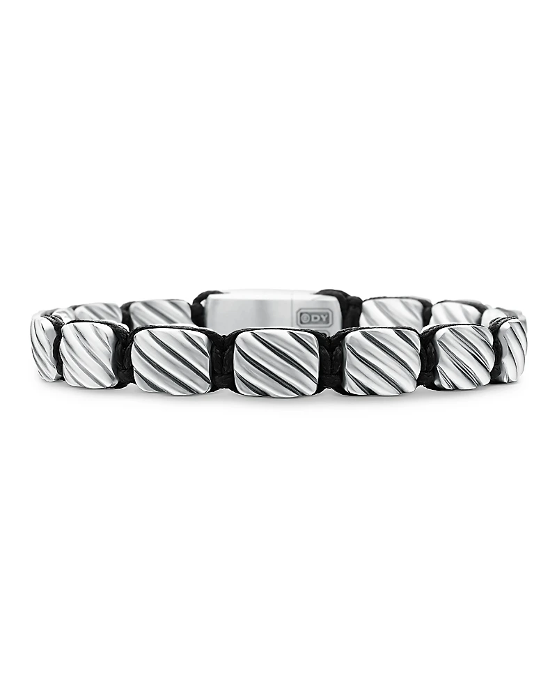 David Yurman Men's Sculpted Cable Woven Tile Bracelet with Sterling Silver and Black Nylon