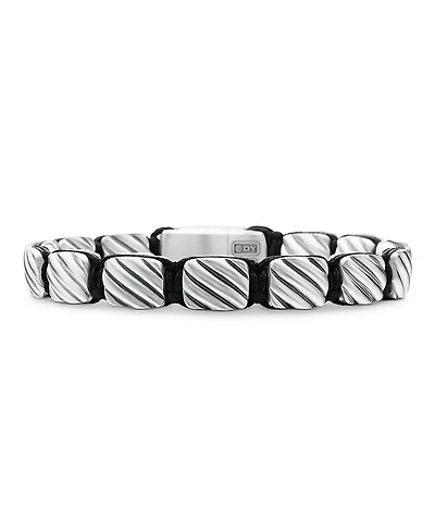 David Yurman Men's Sculpted Cable Woven Tile Bracelet with Sterling Silver and Black Nylon