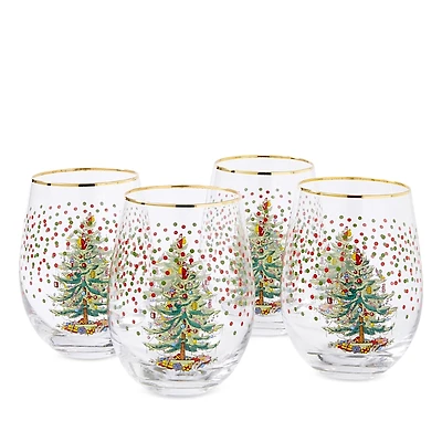 Spode Christmas Tree Polka Dot Stemless Wine Glass, Set of 4