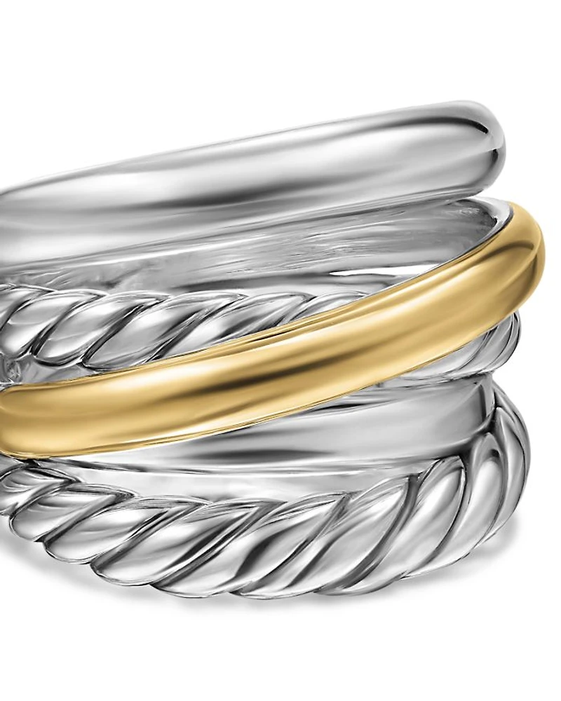 Crossover Five Row Ring Sterling Silver with 14K Yellow Gold, 17.5mm