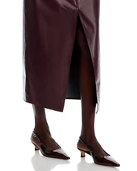 Faux Leather Front Slit Midi Skirt