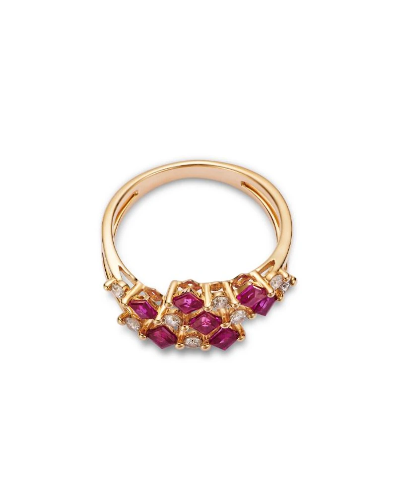Ruby & Diamond Square & Round Openwork Ring in 14K Yellow Gold